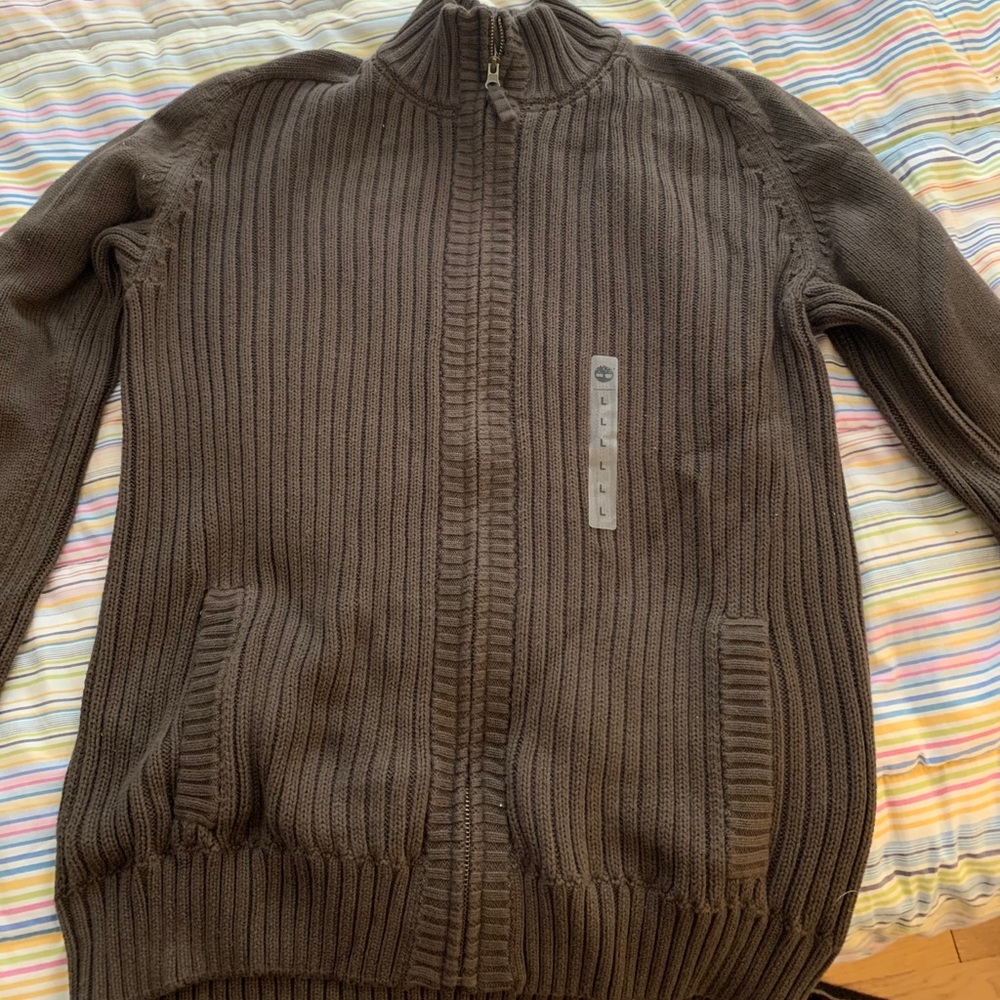 Timberland men’s ribbed brown zip up sweater
